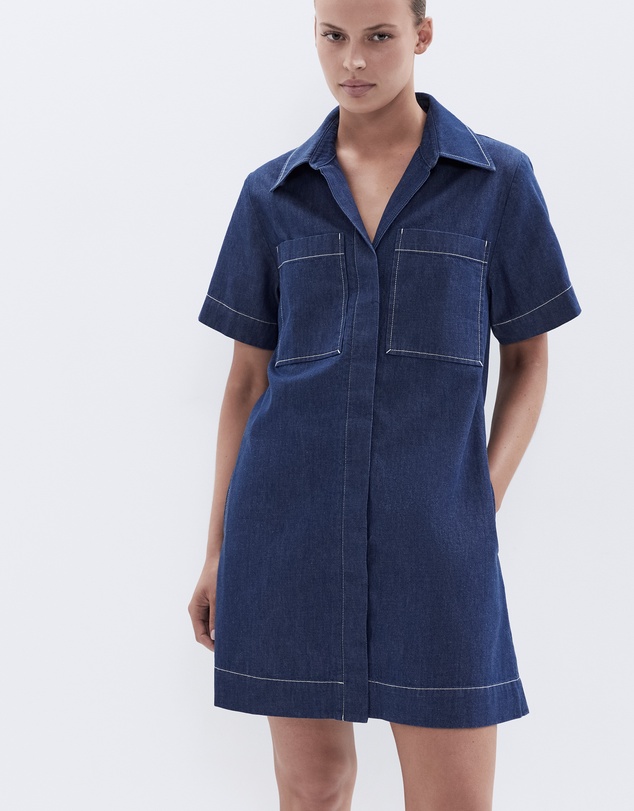 UNISON - Collared Denim Utility Dress