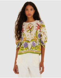 Farm Rio - Tropical Scarf Sand Green Blouse
