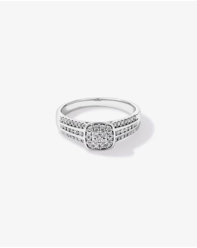Michael Hill - 0.35 Carat TW Cushion-Shaped Diamond Cluster Ring in Sterling Silver