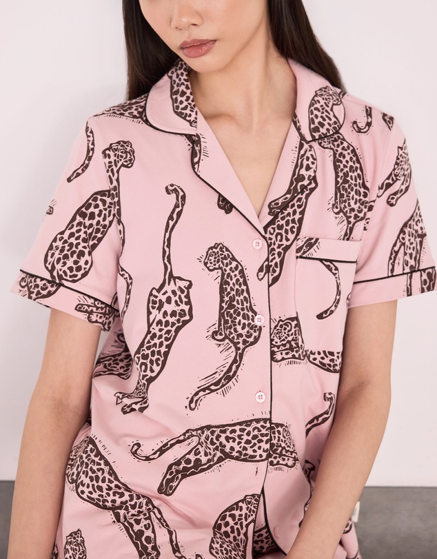 Chelsea Peers - Organic Cotton Lino Leopards Short Pyjama Set
