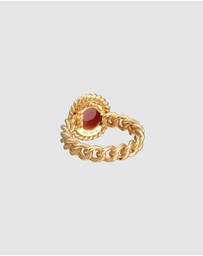 Elli Jewelry - Ring Solitaire Classic Chain Optics with Carnelian in 925 Sterling Silver Gold Plated