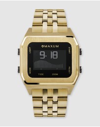 Maxum - Raglan Tide Watch - Gold Case, Black Dial & Gold Stainless Steel Strap