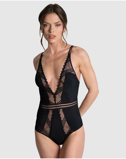 Passionata - Rodeo Plunge Opaque & Lace Lingerie Bodysuit
