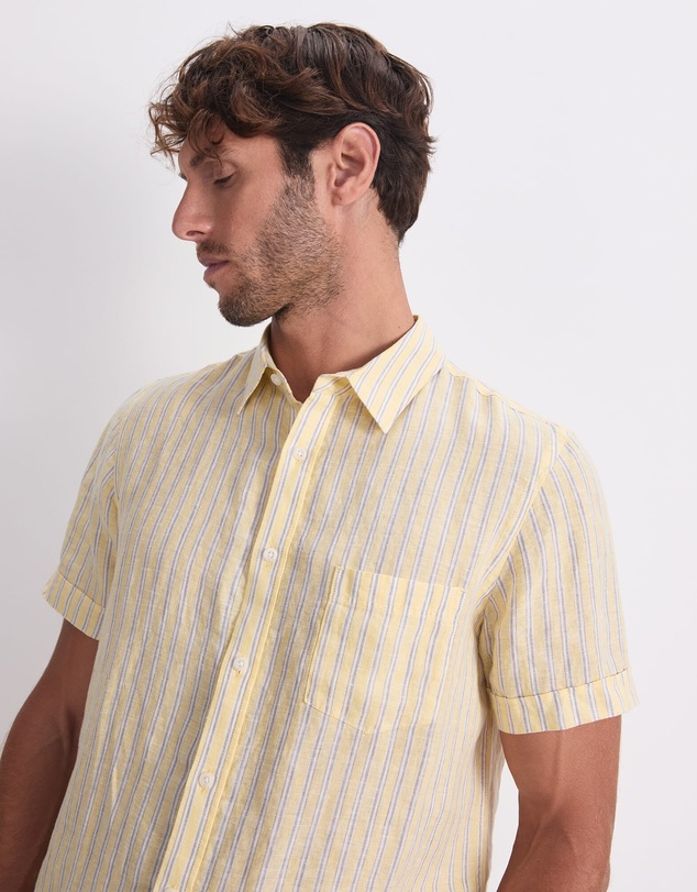 Sportscraft - Stripe Short Sleeve Linen Shirt