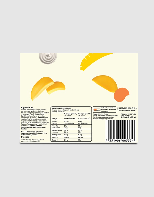 Happy Way - Whey Protein Bar Mango Cream Box – 10 x 60g Bars