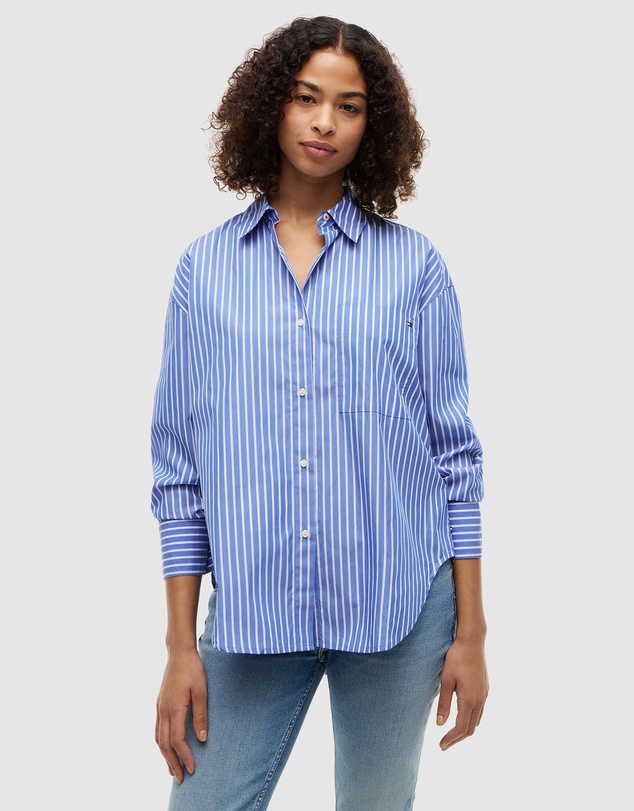 Tommy Hilfiger - Modern Poplin Blue Stripe Long Sleeve Shirt