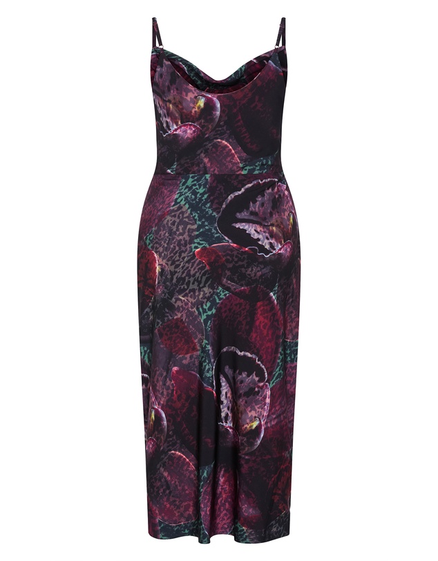 City Chic - Plus size Marisol Orchid Print Midi Dress - blackberry