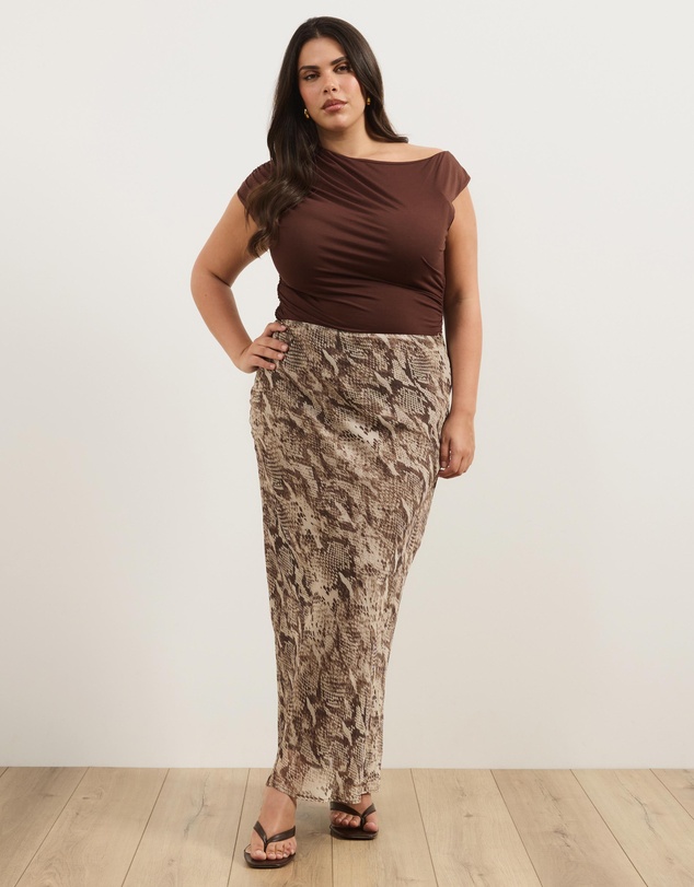 Atmos&Here Curvy - Kiera Snake Print Midi Skirt