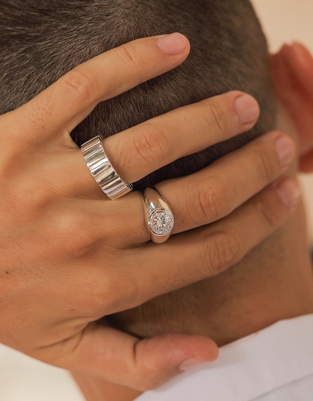 Kuzzoi - ICONIC EXCLUSIVE - Polished Band Ring with Grooves in 925 Sterling Silver