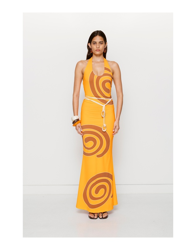 The Wolf Gang - Giro Halter Dress - Tangerine Swirl