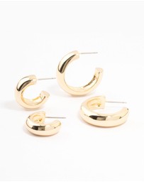 Lovisa - Gold Plated Chunky Hoop Earrings 2-Pack