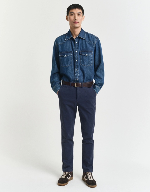 Gant - Slim Fit Cotton Herringbone Pants