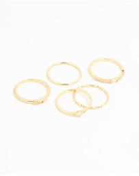 Lovisa - Gold Plated Cubic Zirconia & Plain Rings 5-Pack