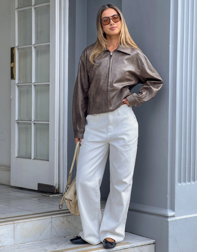 Beginning Boutique - Abbi PU Vintage Brown Bomber Jacket