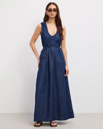 The Fated - Clara Soft Denim Maxi Dress