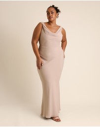 Six Stories - Plunge Cowl Front Chiffon Bridesmaid Dress with Neck Scarf
