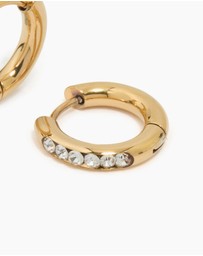 Lovisa - Waterproof Gold Plated Stainless Steel Round Diamante Clicker Hoop Earrings