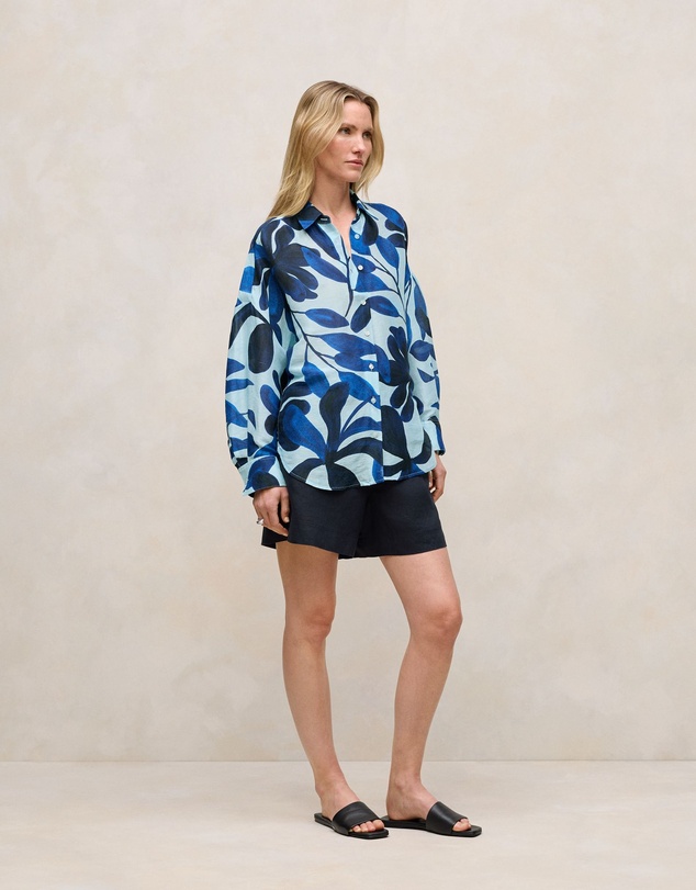 Trenery - Marea Linen Silk Resort Shirt in Pastel Blue