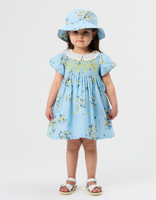 Goldie + Ace - Cotton Rayon Blue Bucket Hat - ICONIC EXCLUSIVE - Babies-Teens