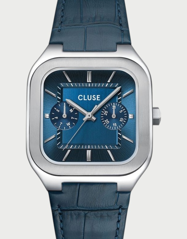 Cluse - CLUSE Quadrus Multi, Leather, Blue, Silver Colour
