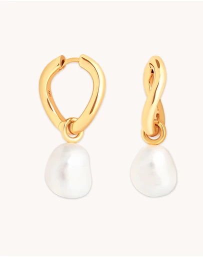 Astrid & Miyu - Serenity Pearl Charm 18ct Gold Plated Hoops