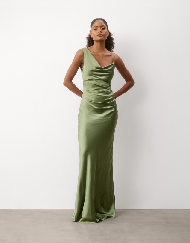 Six Stories - Cowl Front Asymmetrical Satin Bridesmaid Dress
