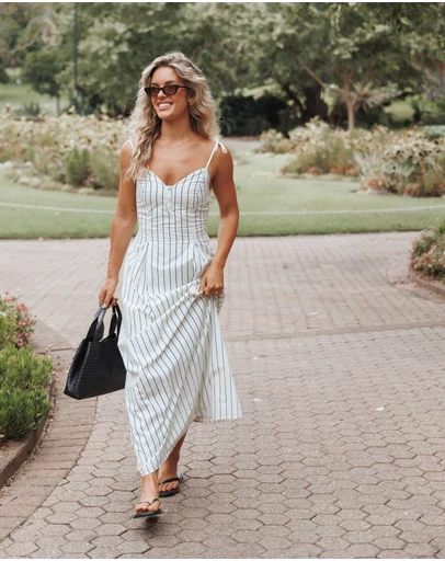 Petal & Pup - Jordin Maxi Dress - Ivory/Blue Stripe
