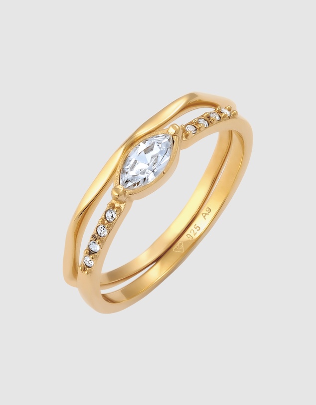Elli Jewelry - Ring Set Crystal Square 925 Sterling Silver Gold-Plated