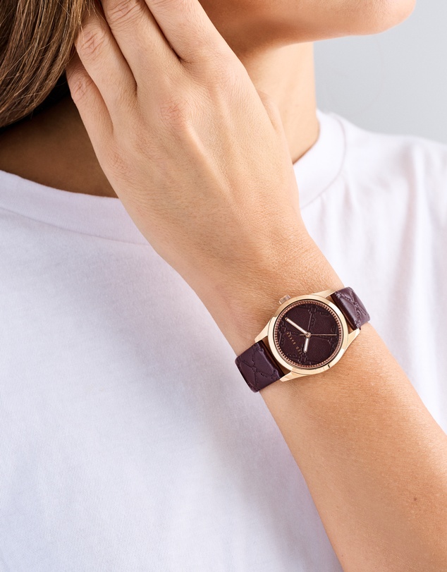 Ted Baker - Coolly Rose Gold-Tone 34mm Burgundy Embossed Leather Watch