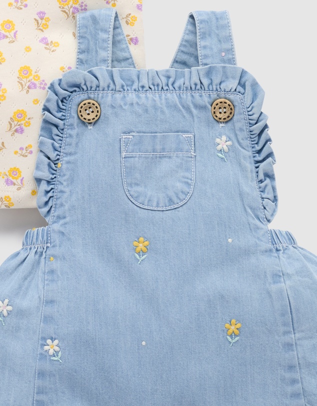 Purebaby - Daisy Broderie Overall Set -Kids-Babies