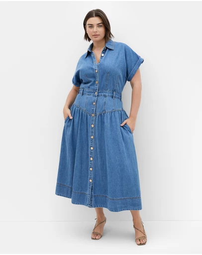 City Chic - Plus size Ari Denim Midi Dress - light wash