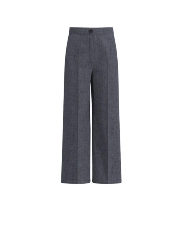 Emme | Max Mara Group - Navy Linen Cotton Blend Wide Leg Trousers