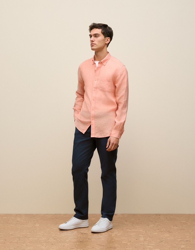 Trenery - Regular Fit Linen End On End Shirt in Shell Pink