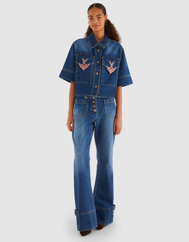 Farm Rio - Porcelain Birds Denim Shirt