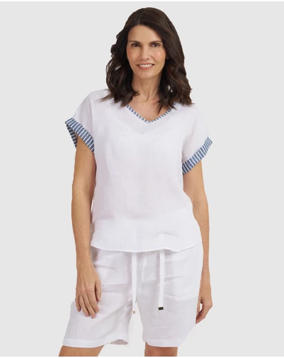 CAMIXA - Martina Linen V-Neck T-shirt