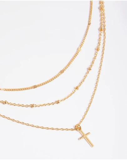 Lovisa - Gold Plated Brass Layered Cross Necklace