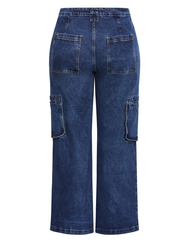 City Chic - Plus size Harley Fit Oaklyn Cargo Short Wide Leg Jean - dark wash