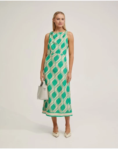 Oxford - Carrie Linen Blend Printed Dress