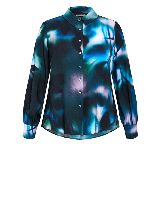 City Chic - Plus size Hayley Haze Print Shirt - deep ocean