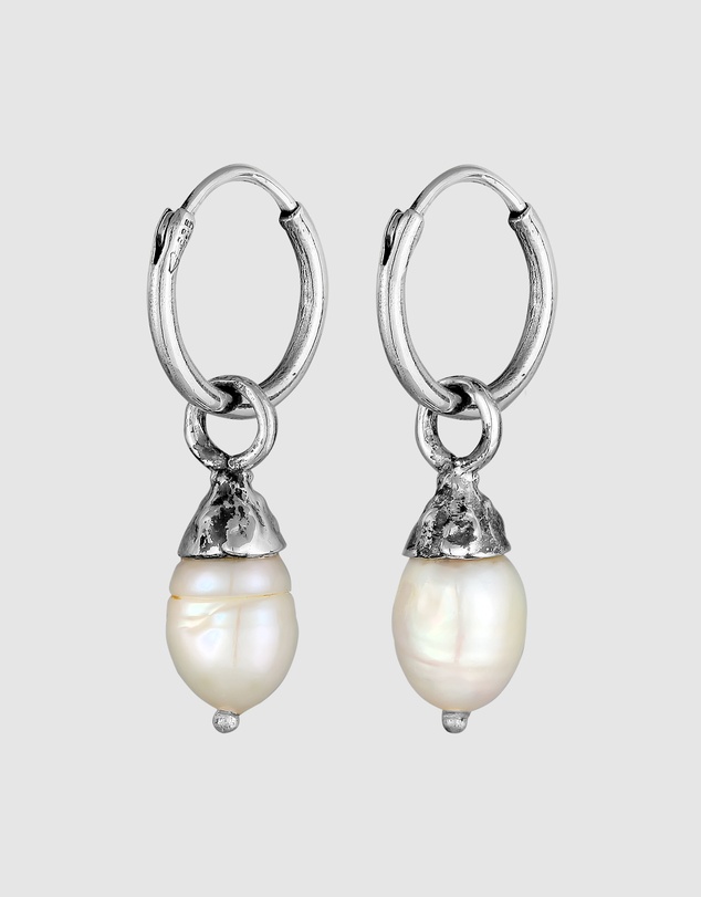 Haze & Glory - ICONIC EXCLUSIVE - Raw Pearl Hoop Earrings in Oxidised 925 Silver
