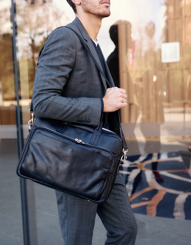 Republic of Florence - Pretoria Matt Black Leather Laptop Briefcase