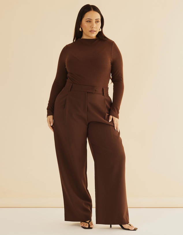 Atmos&Here Curvy - Mock Neck Rib Long Sleeve Top
