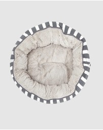 Mog & Bone - 4 Seasons Reversible Circular Dog Bed - Charcoal Hamptons Stripe Print