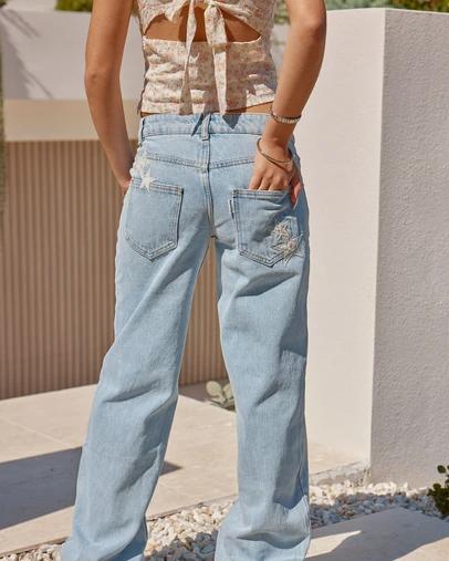 Beginning Boutique - Charli Light Wash Low Waist Baggy Leg Jeans