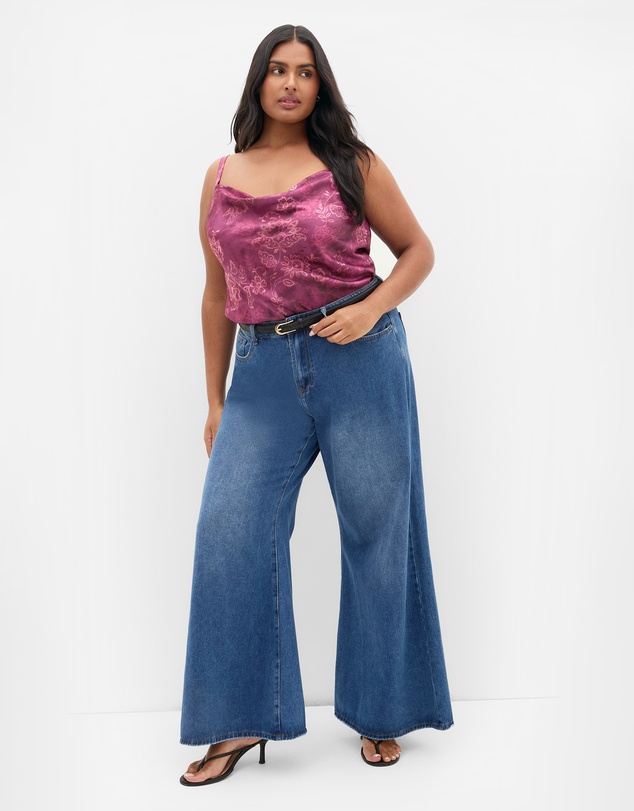 City Chic - Satin Cowl Lace Print Cami