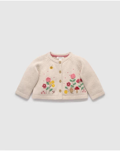 Purebaby - Embroidered Floral Cardigan -Kids-Babies