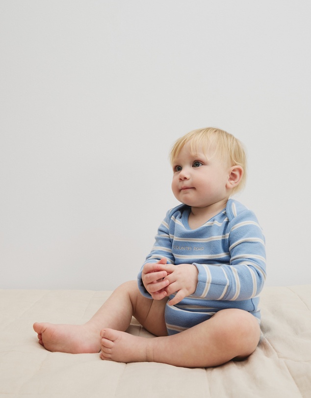 Country Road - Organically Grown Cotton Stripe Logo Long Sleeve Bodysuit