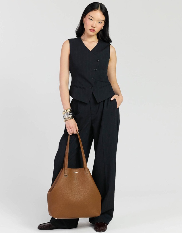 SABEN - Carter Leather Tote Tan + Tan Chain Print