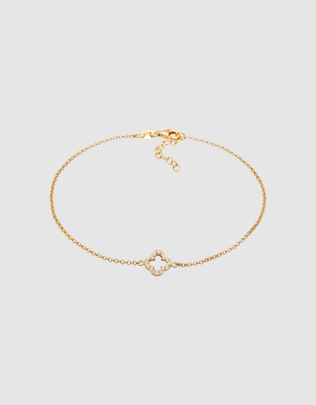Elli Jewelry - Cloverleaf Zirconia Anklet in Gold-Plated 925 Silver
