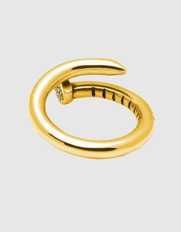 Nialaya Jewellery - Men's Nail Ring with Dorje Engraving and Gold Finish